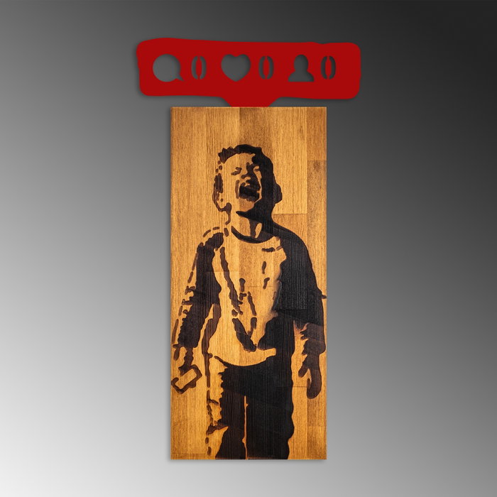Wallity Accesorio Decorativo de Pared Crying Boys en Madera, Nogal y Rojo, 36x69cm
